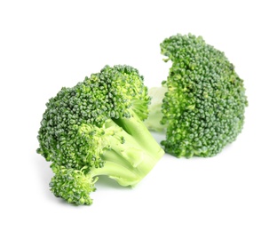 Photo of Fresh green broccoli on white background. Organic food