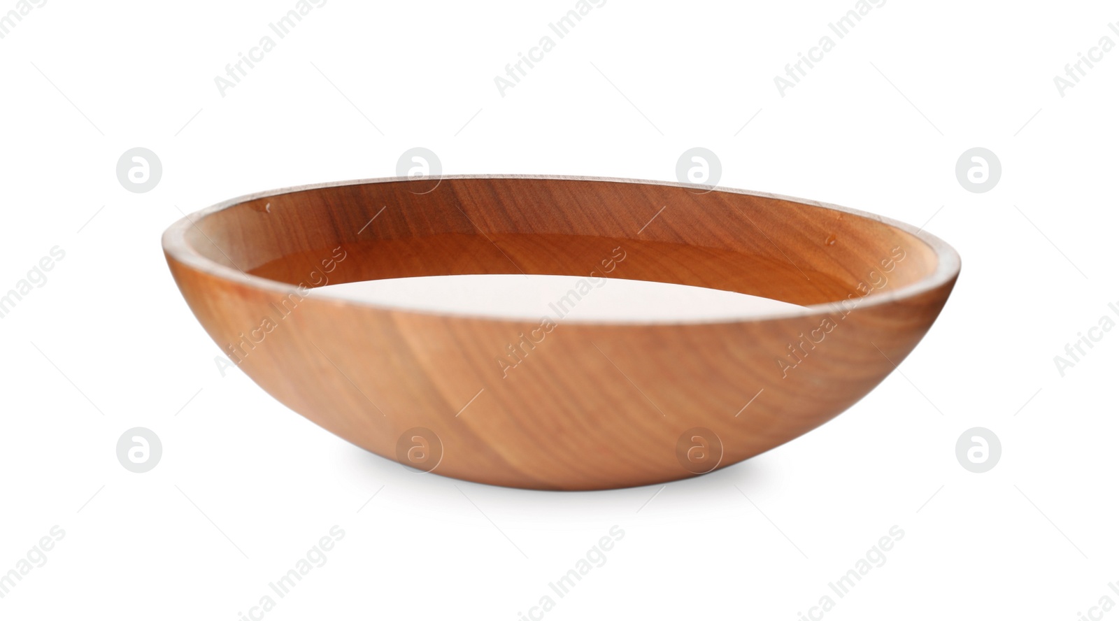 Photo of Wooden bowl full of water isolated on white