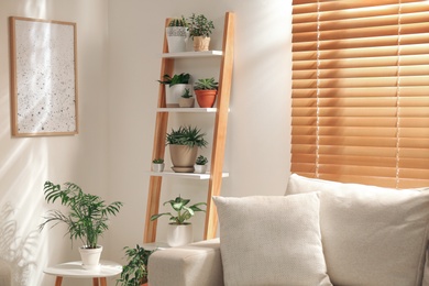 Photo of Decorative wooden ladder in stylish living room interior