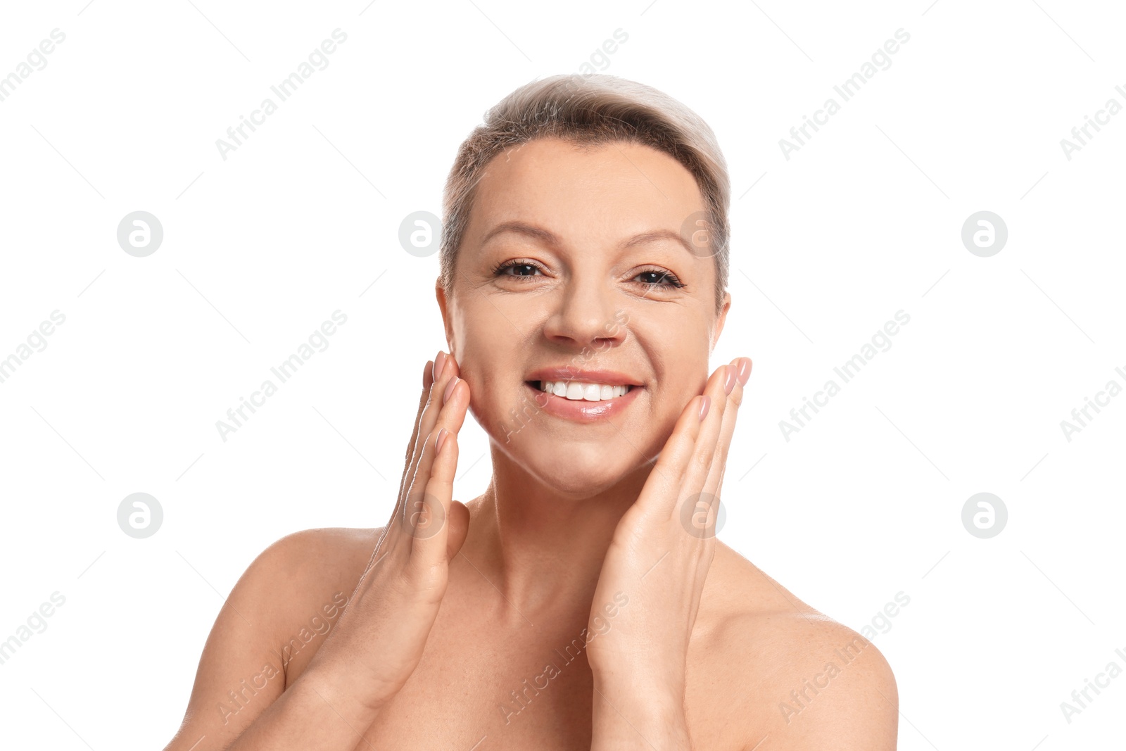 Photo of Mature woman with beautiful face on white background