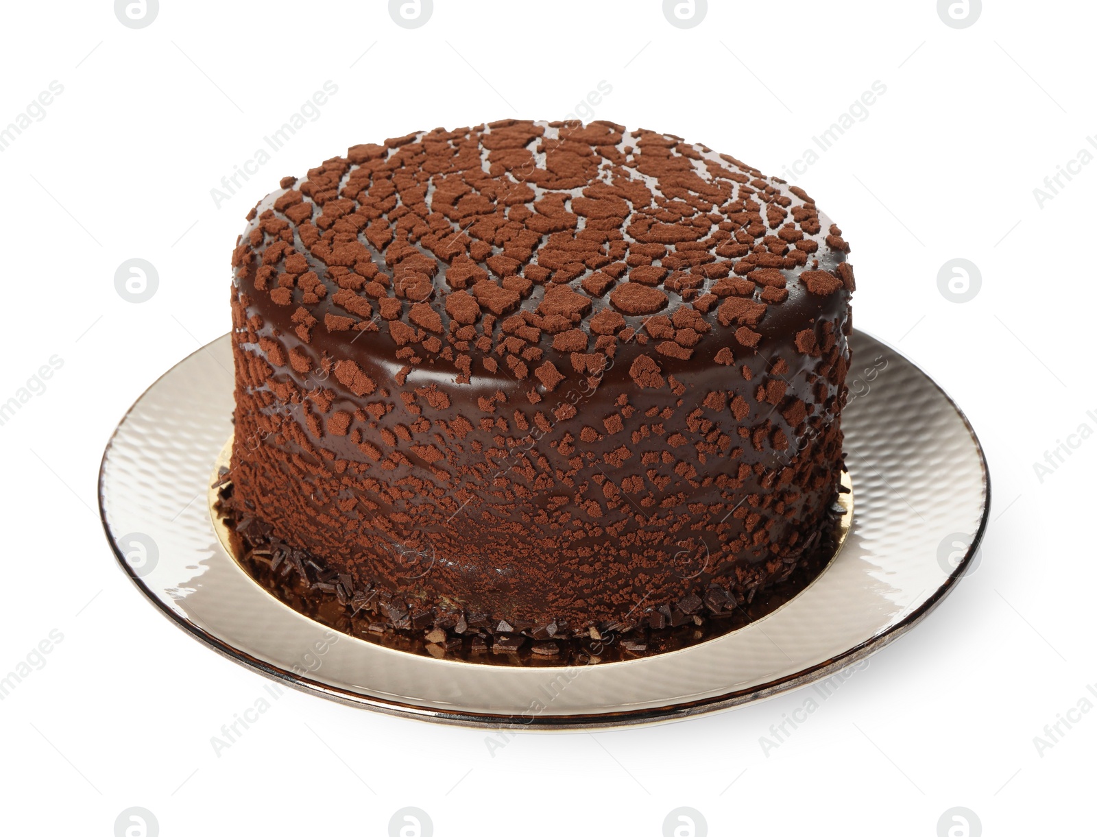 Photo of Delicious chocolate truffle cake isolated on white