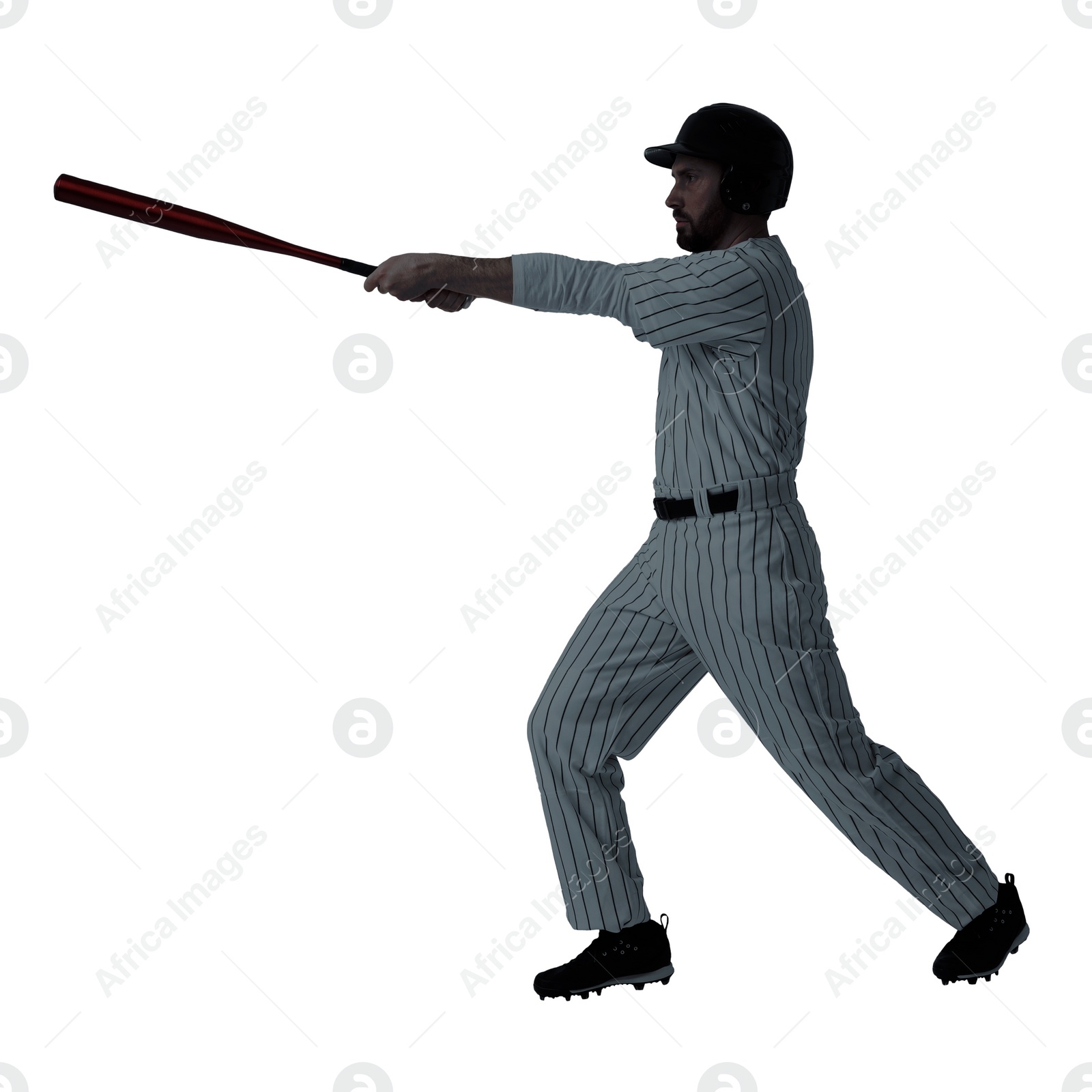 Image of Silhouette of baseball player on white background