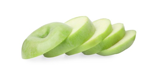 Photo of Sliced ripe green apple isolated on white