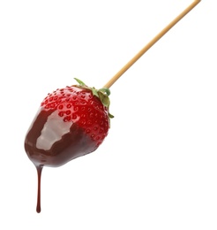 Photo of Delicious chocolate covered strawberry on white background