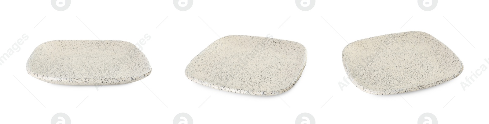 Image of Empty ceramic plate isolated on white, set