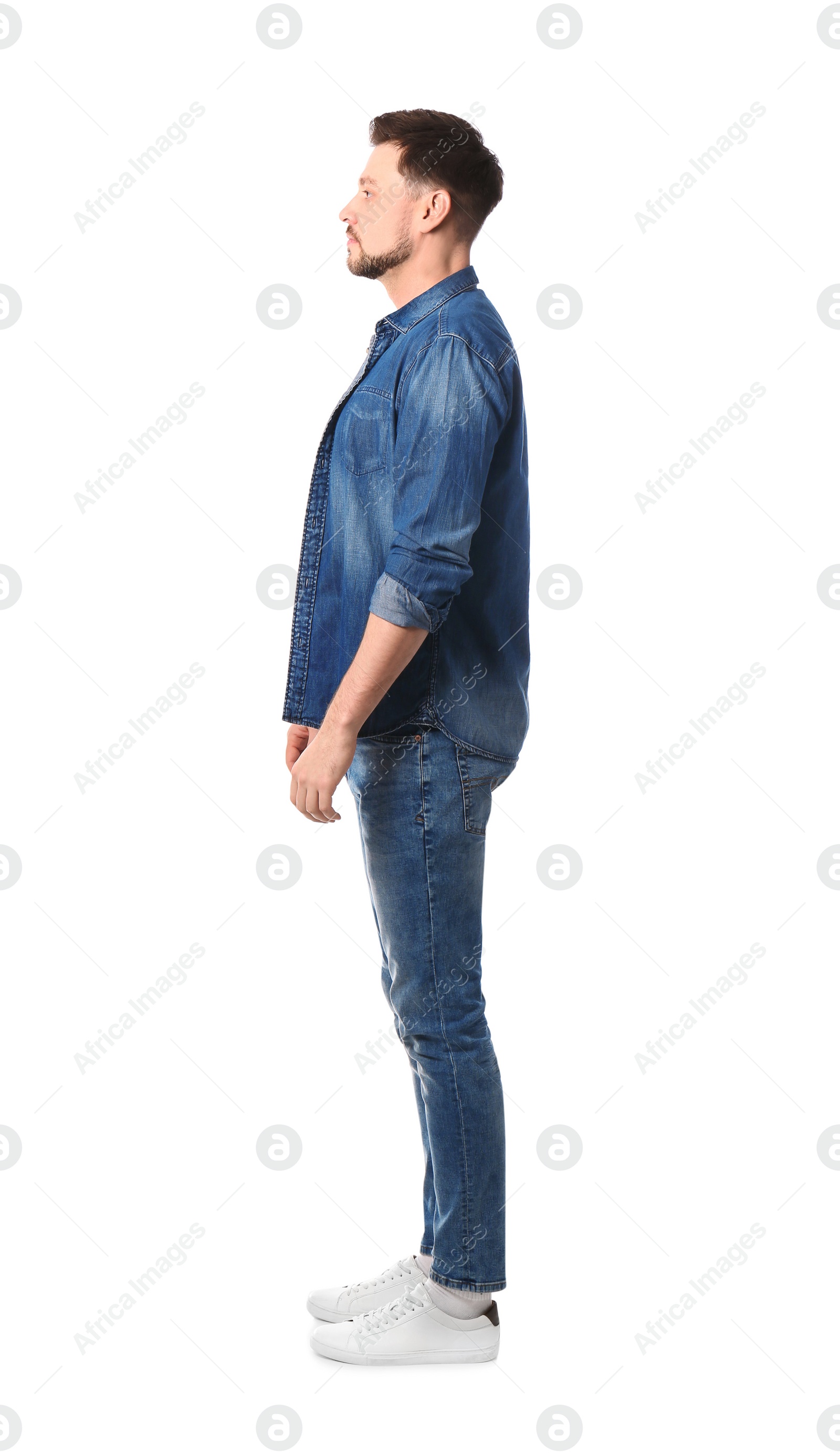 Photo of Full length portrait of handsome man posing on white background