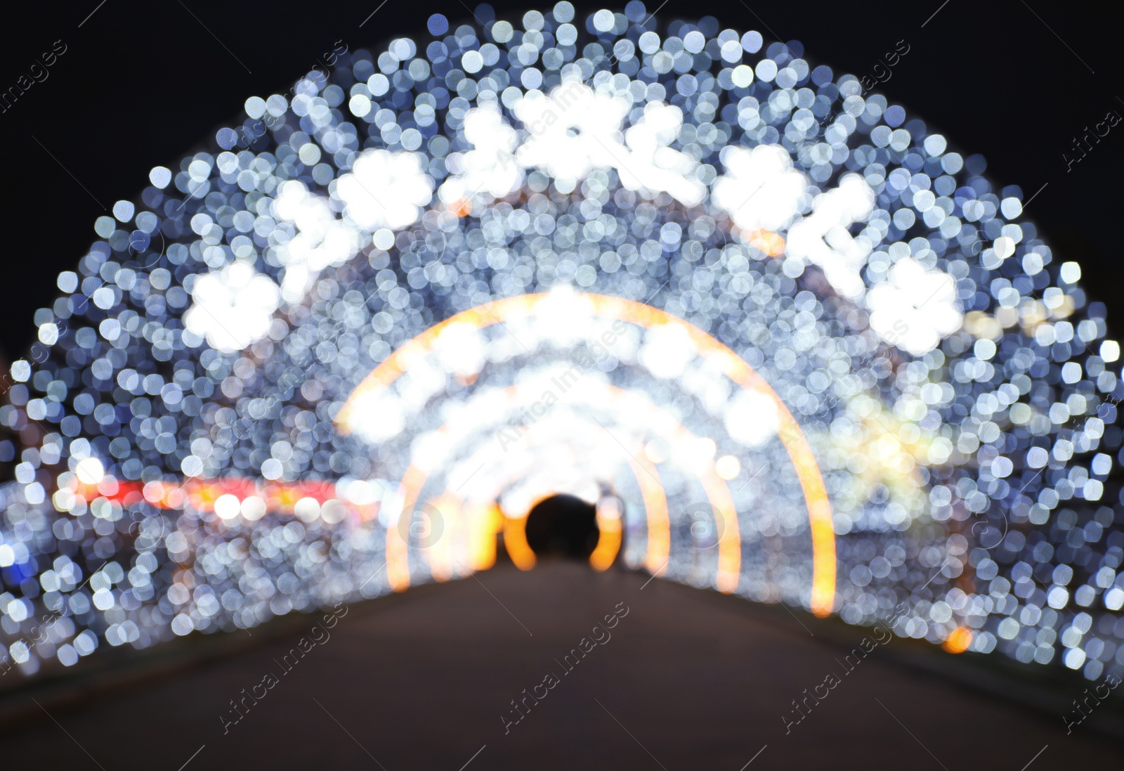 Photo of Beautiful street lights at night. Bokeh effect