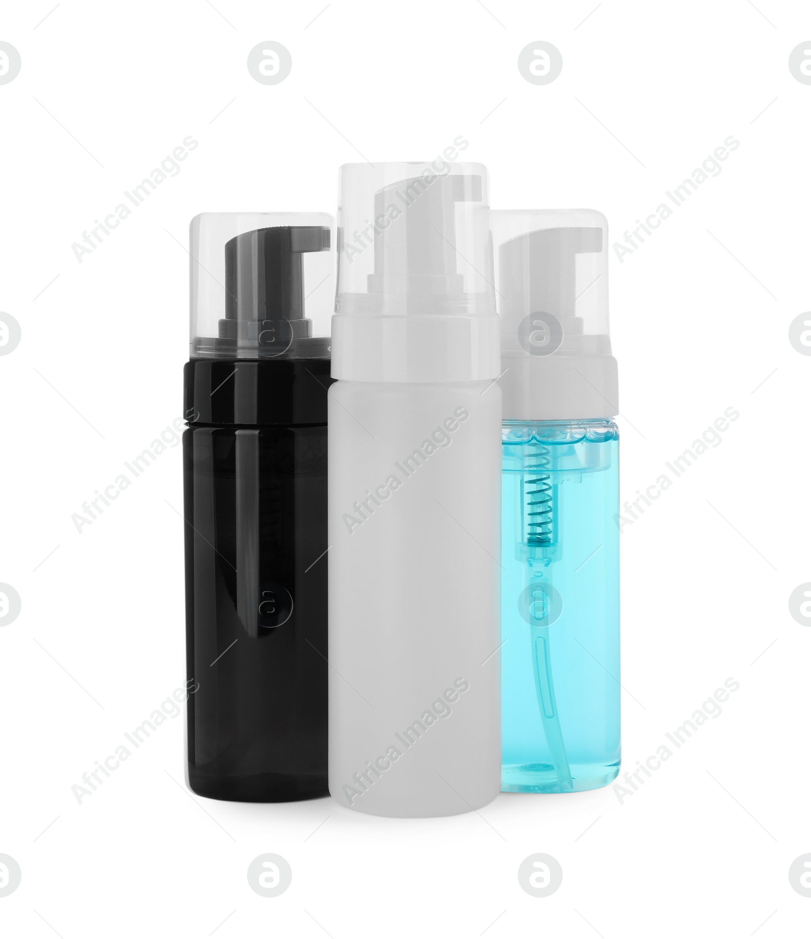 Photo of Different face cleansing products isolated on white