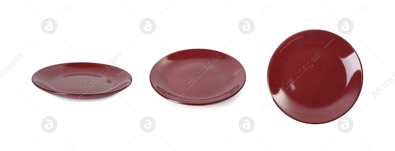 Image of Empty ceramic plate isolated on white, set with different views