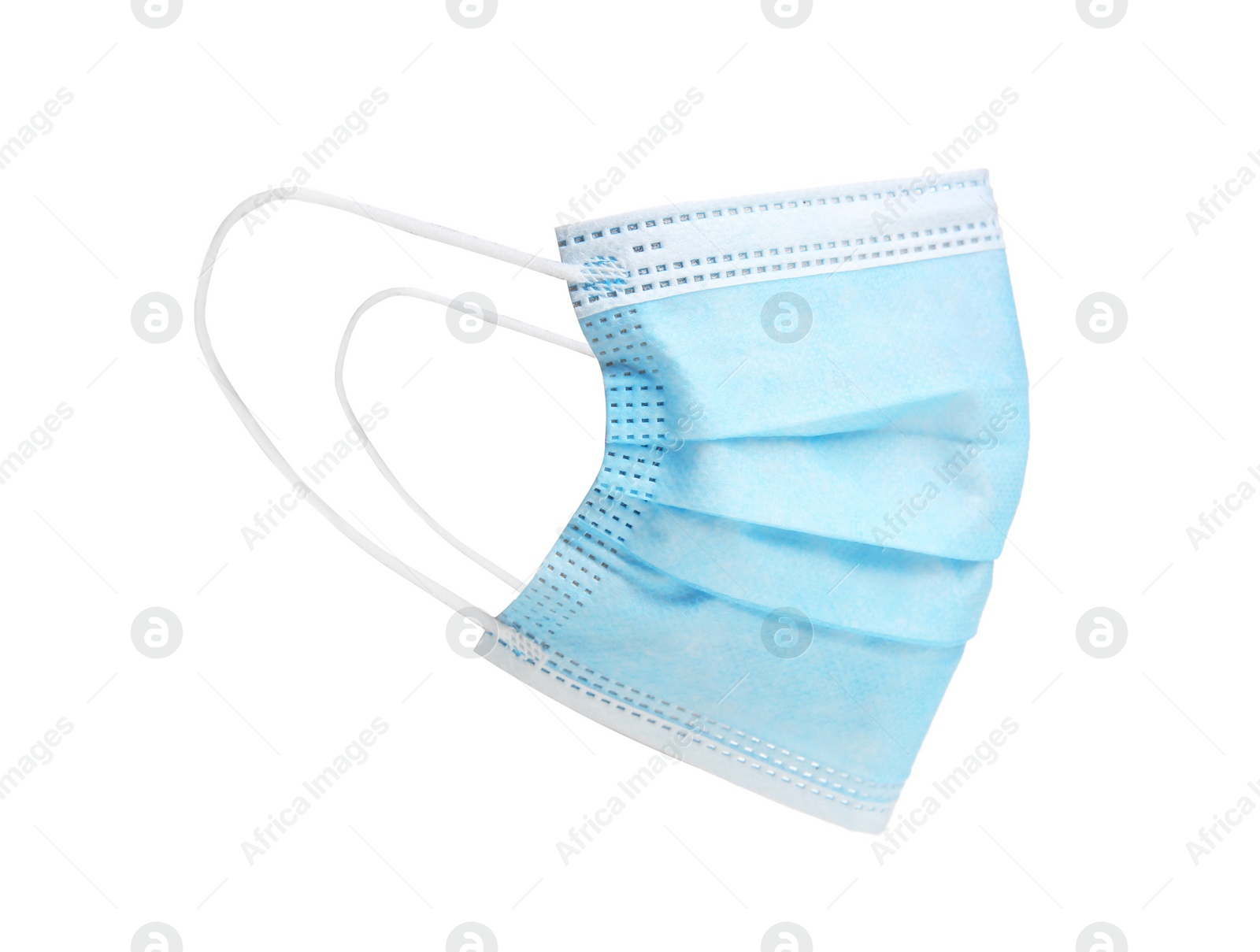 Photo of Disposable face mask isolated on white. Protective measures during coronavirus quarantine