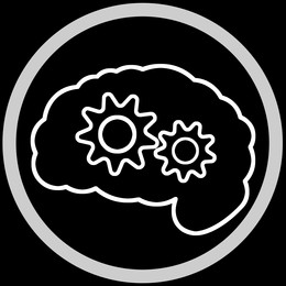 Image of Brain with gears in frame, illustration on black background