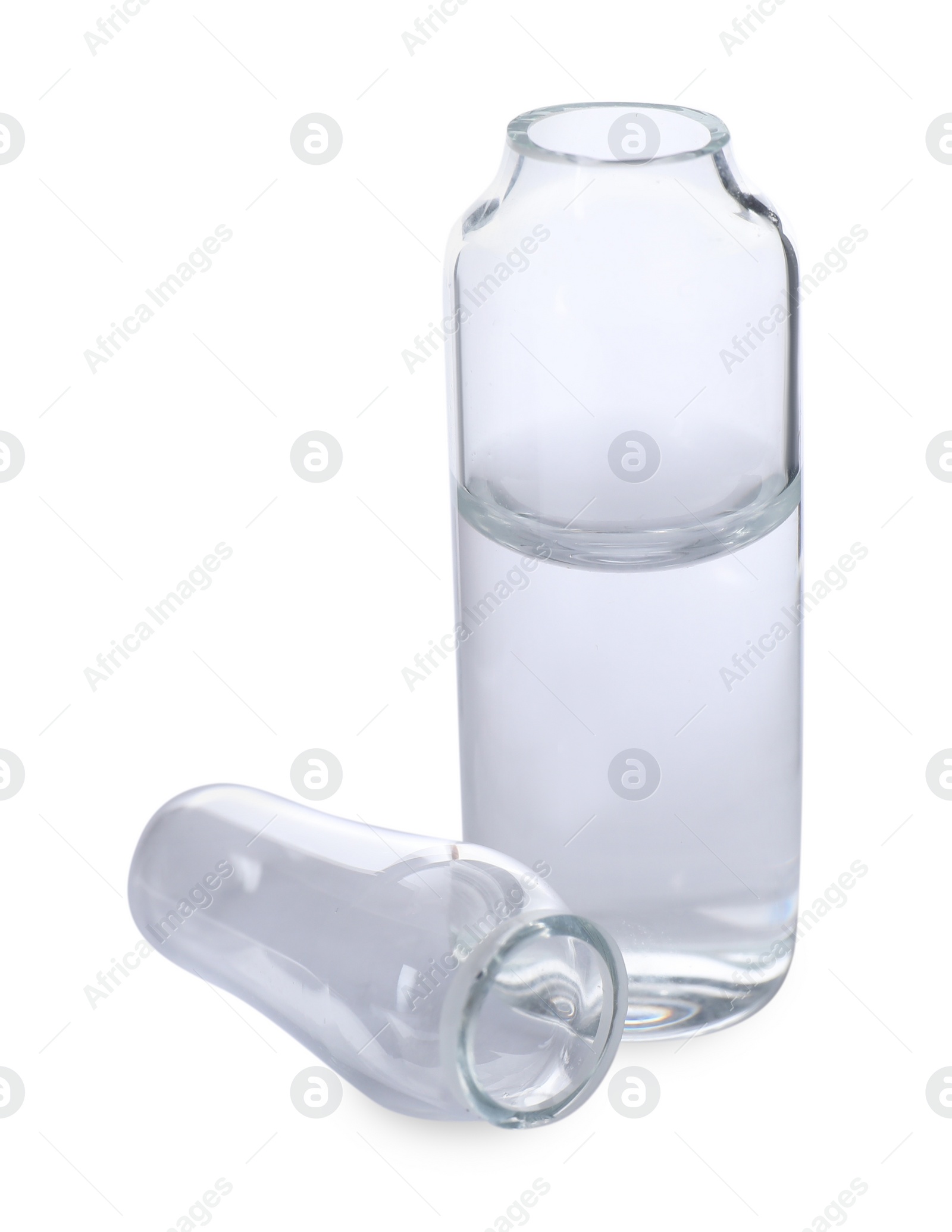 Photo of Open glass ampoule with medication isolated on white