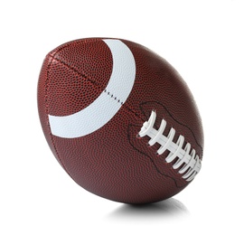 Photo of Leather American football ball on white background