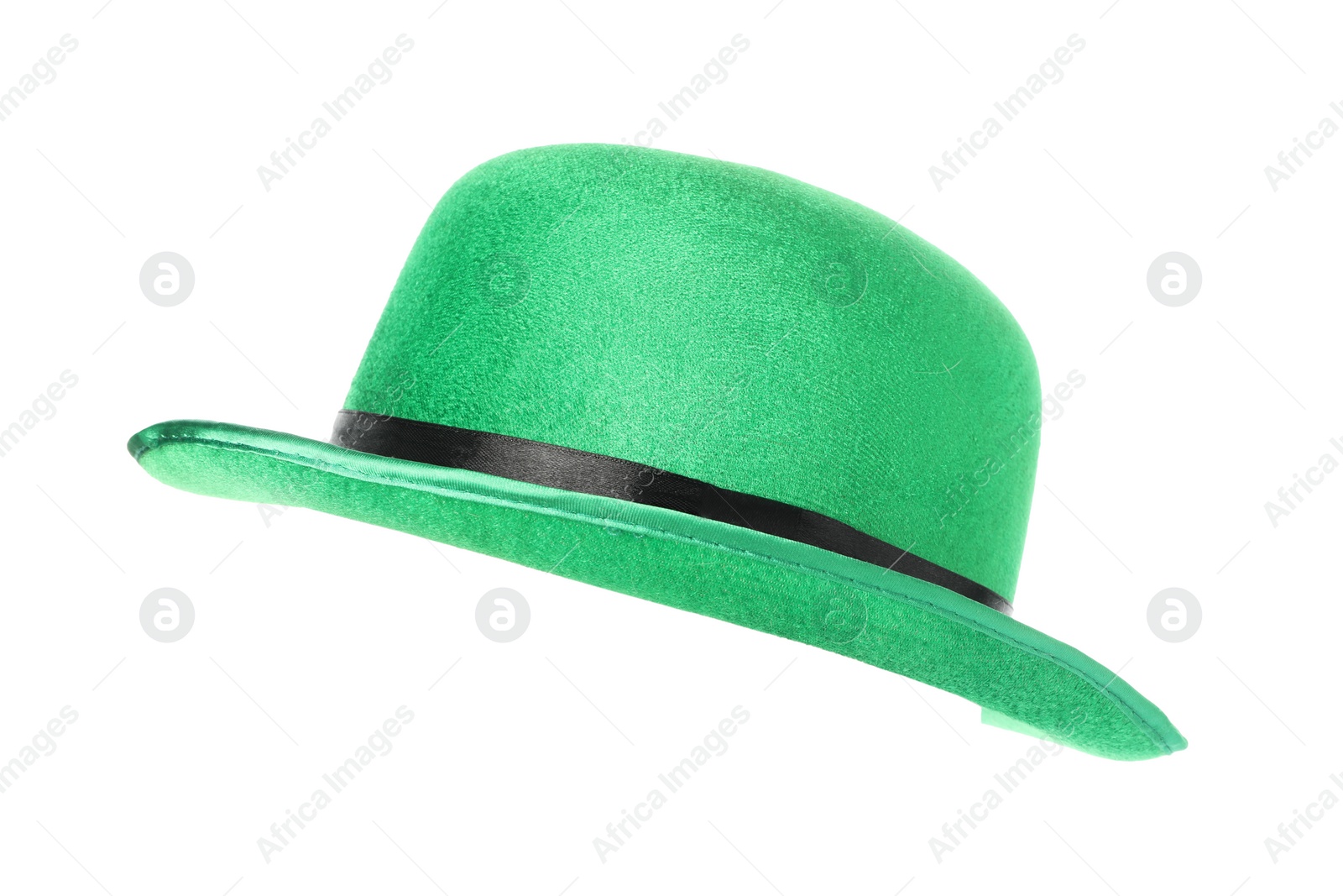 Photo of Green leprechaun hat isolated on white. Saint Patrick's Day accessory