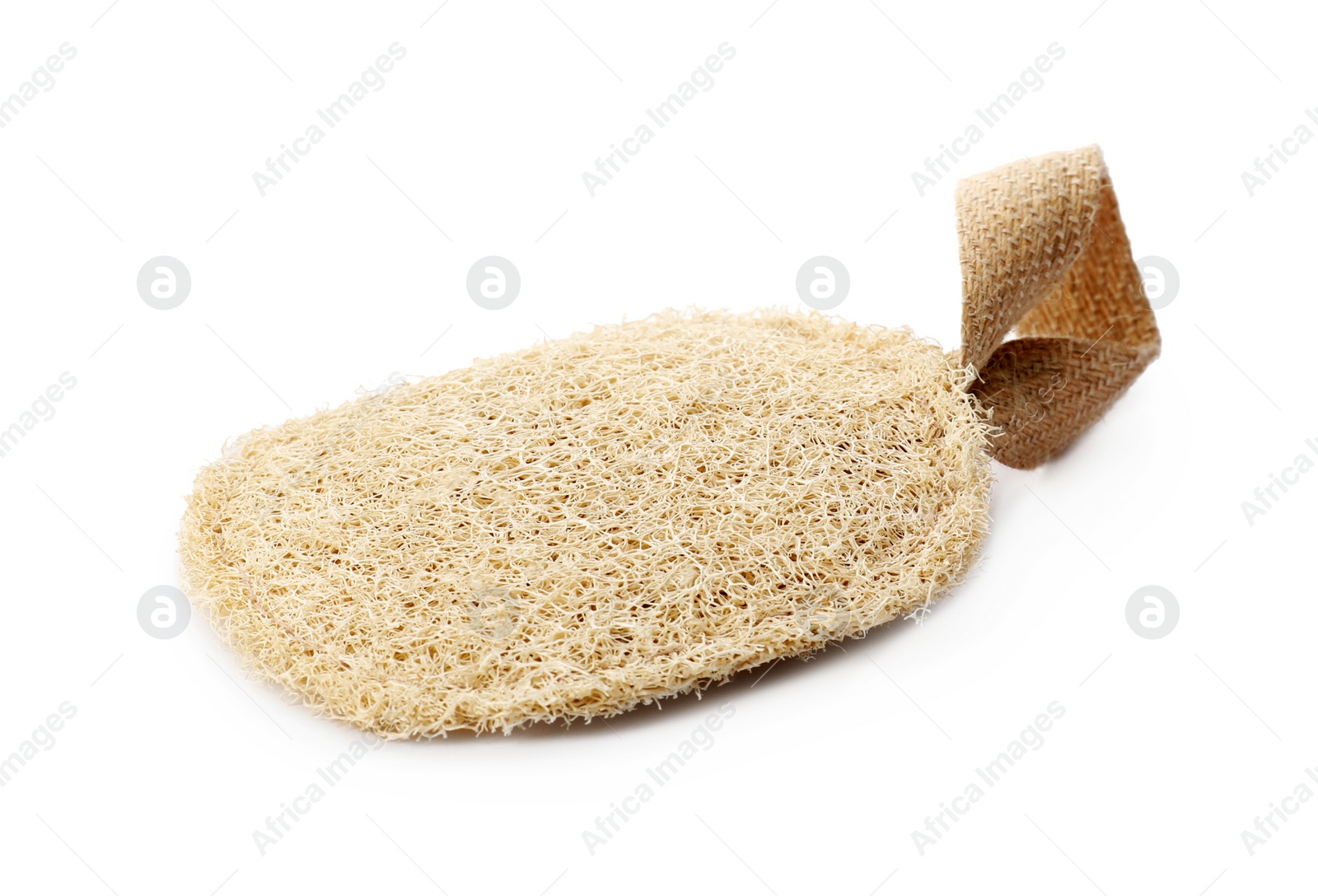 Photo of Natural loofah isolated on white. Conscious consumption