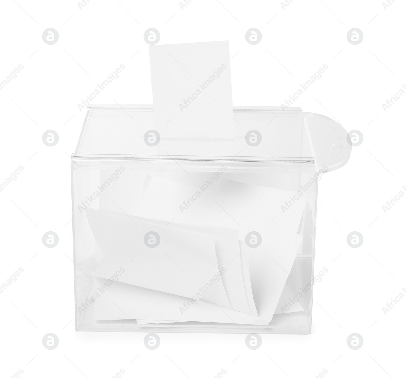 Photo of Transparent ballot box with vote isolated on white