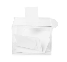 Transparent ballot box with vote isolated on white