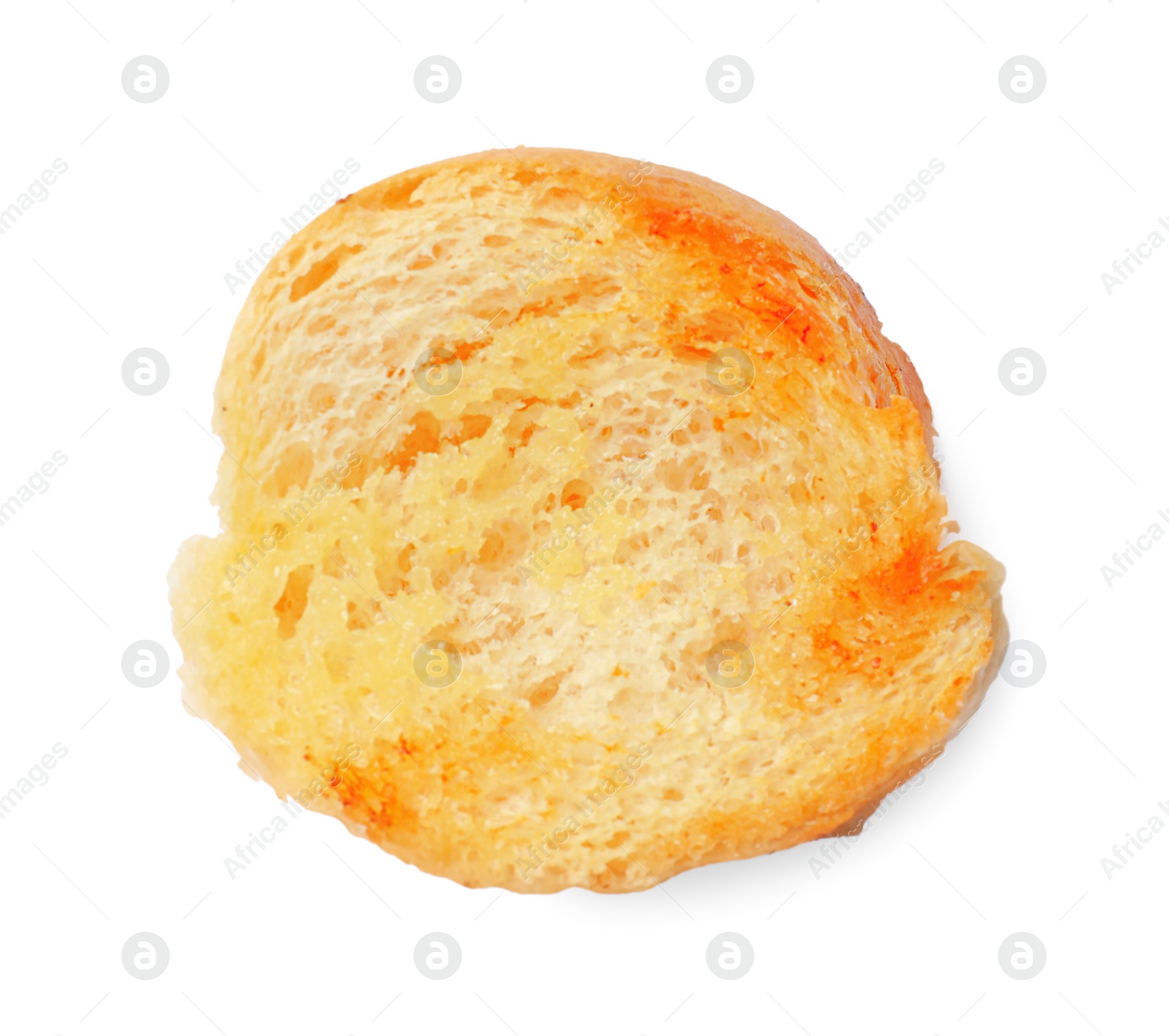 Photo of Piece of toasted bread isolated on white, top view