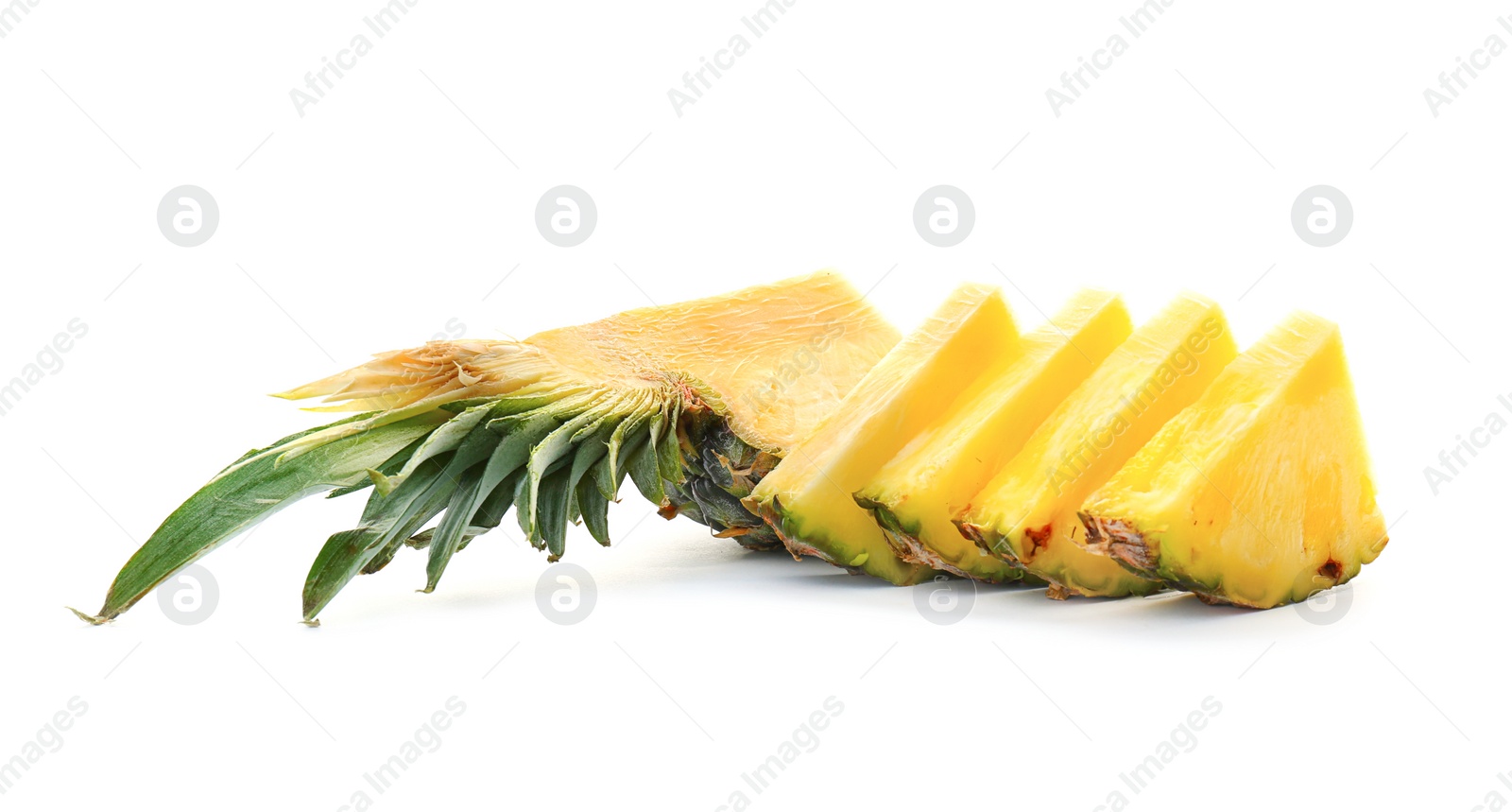 Photo of Cut fresh pineapple on white background