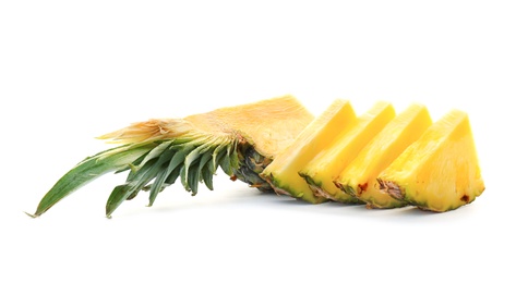 Photo of Cut fresh pineapple on white background