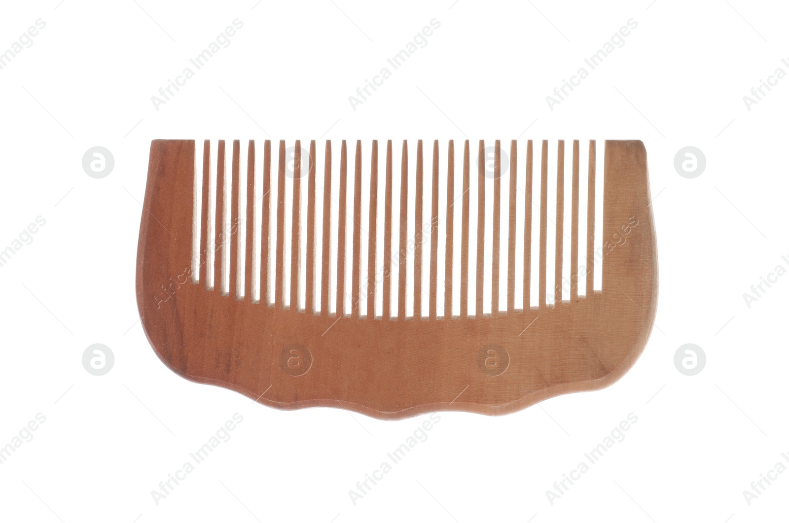 Photo of New wooden hair comb isolated on white, top view