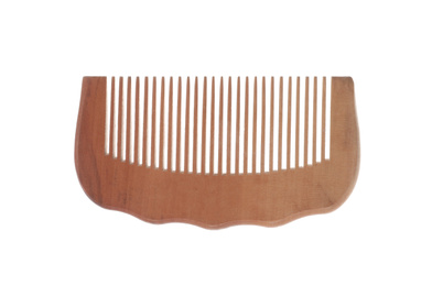 New wooden hair comb isolated on white, top view