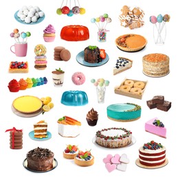 Image of Set with different tasty confectionery on white background