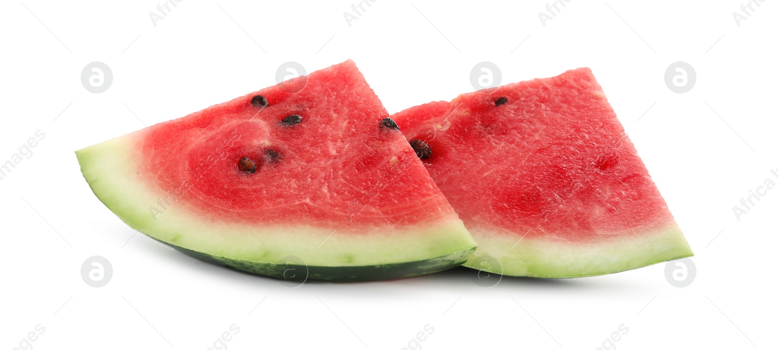 Photo of Slices of delicious ripe watermelon on white background