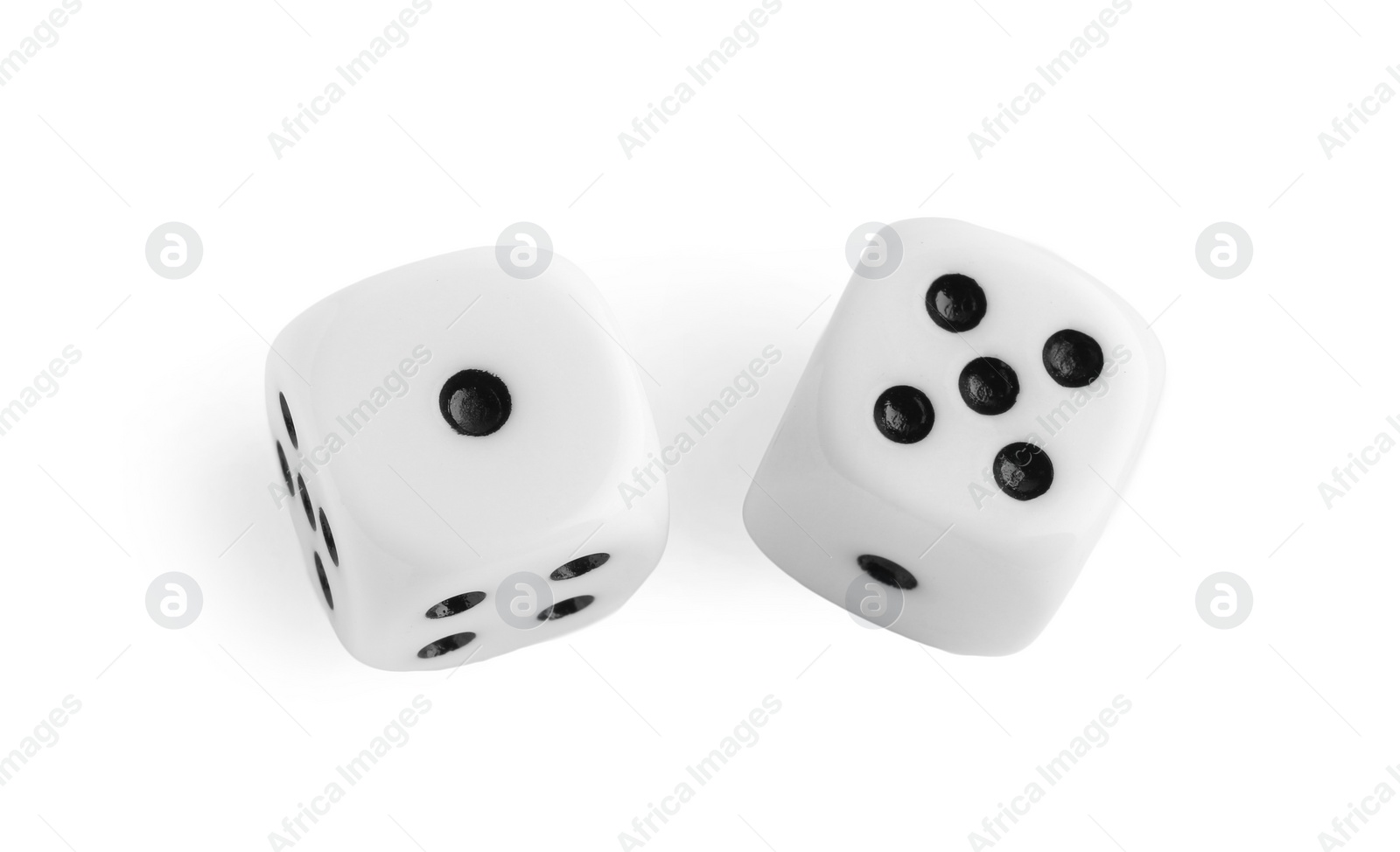 Photo of Two dices isolated on white, above view