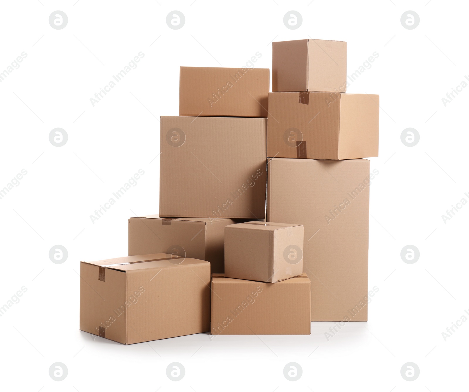 Photo of Cardboard boxes on white background. Moving day