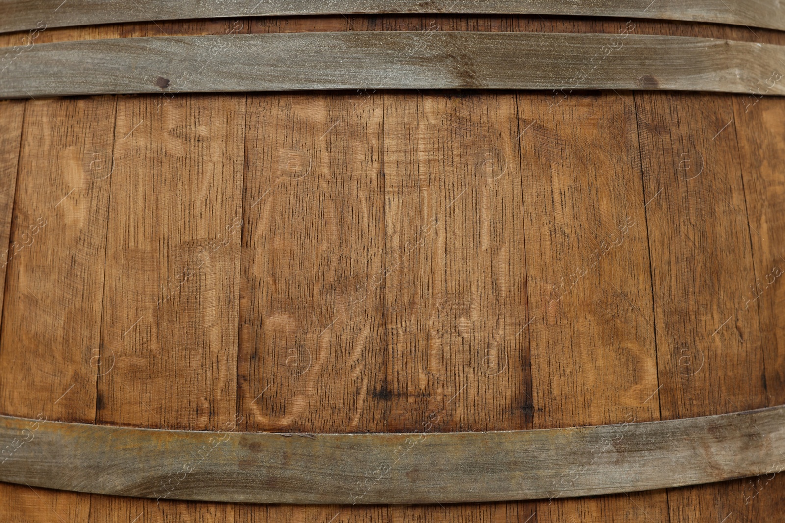 Photo of Traditional wooden barrel as background, closeup. Wine making