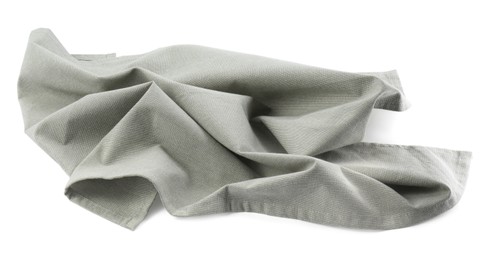 Photo of Crumpled light grey towel for kitchen isolated on white