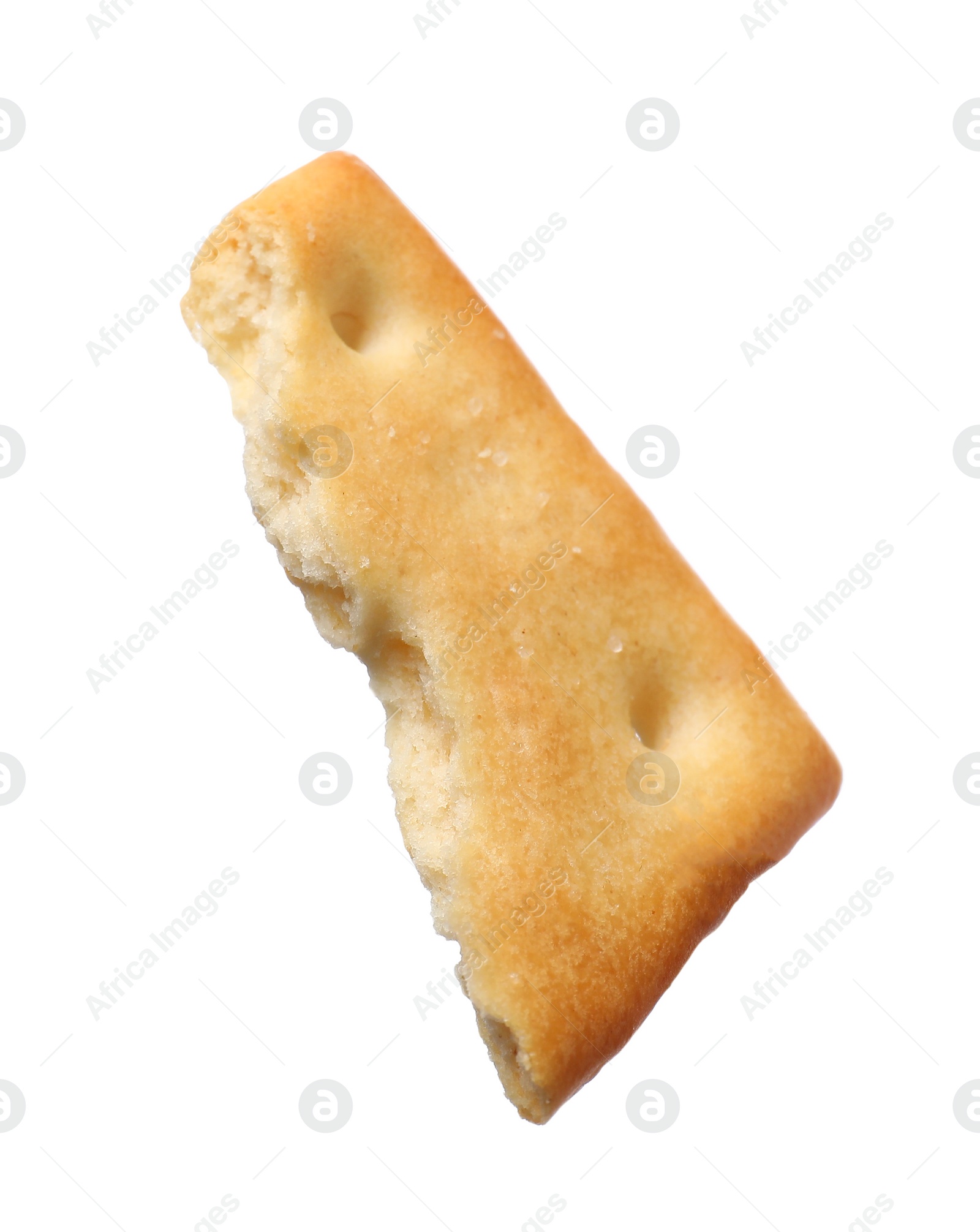 Photo of Piece of tasty cracker isolated on white