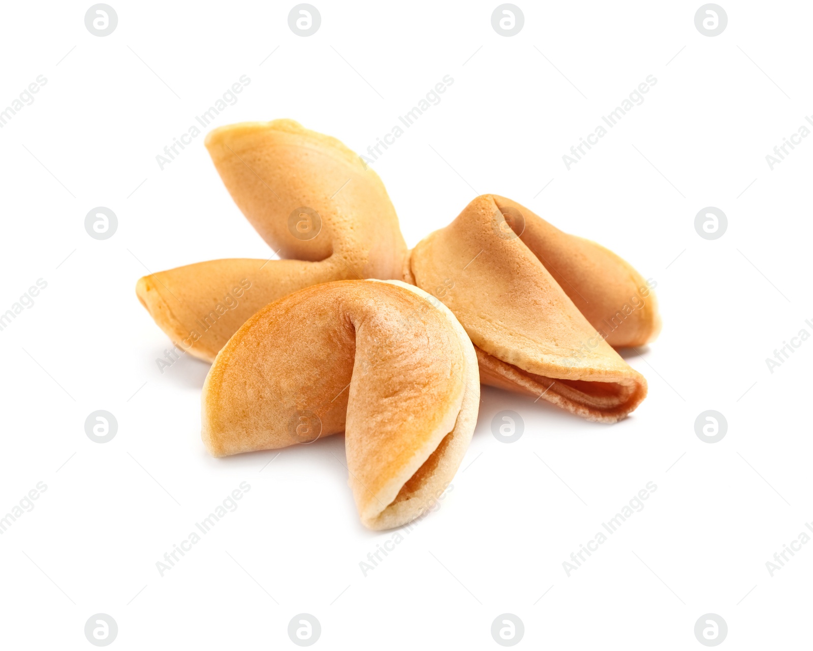 Photo of Traditional homemade fortune cookies on white background