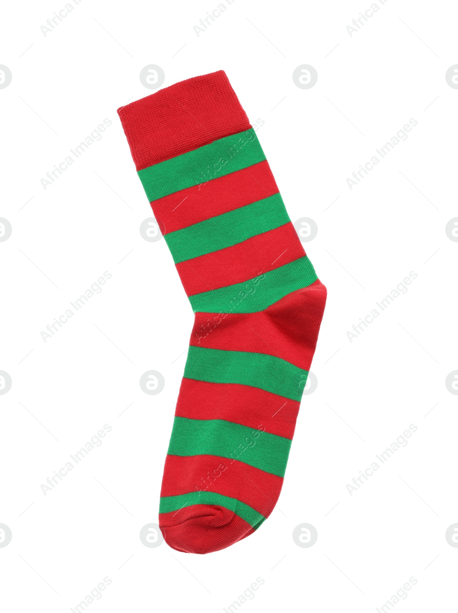 Photo of Striped sock isolated on white, top view