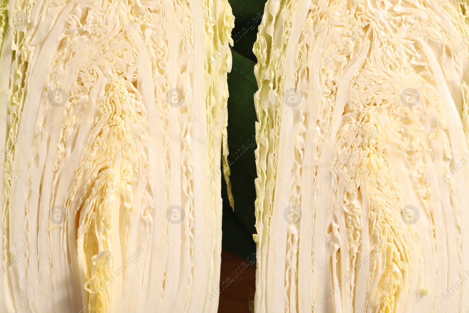 Photo of Fresh Chinese cabbages on table, top view