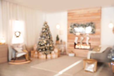 Blurred view of stylish Christmas living room interior