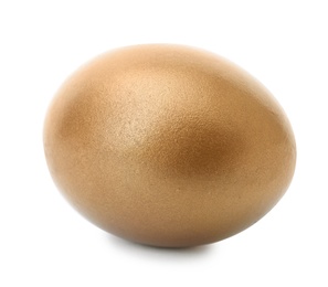 One shiny golden egg on white background