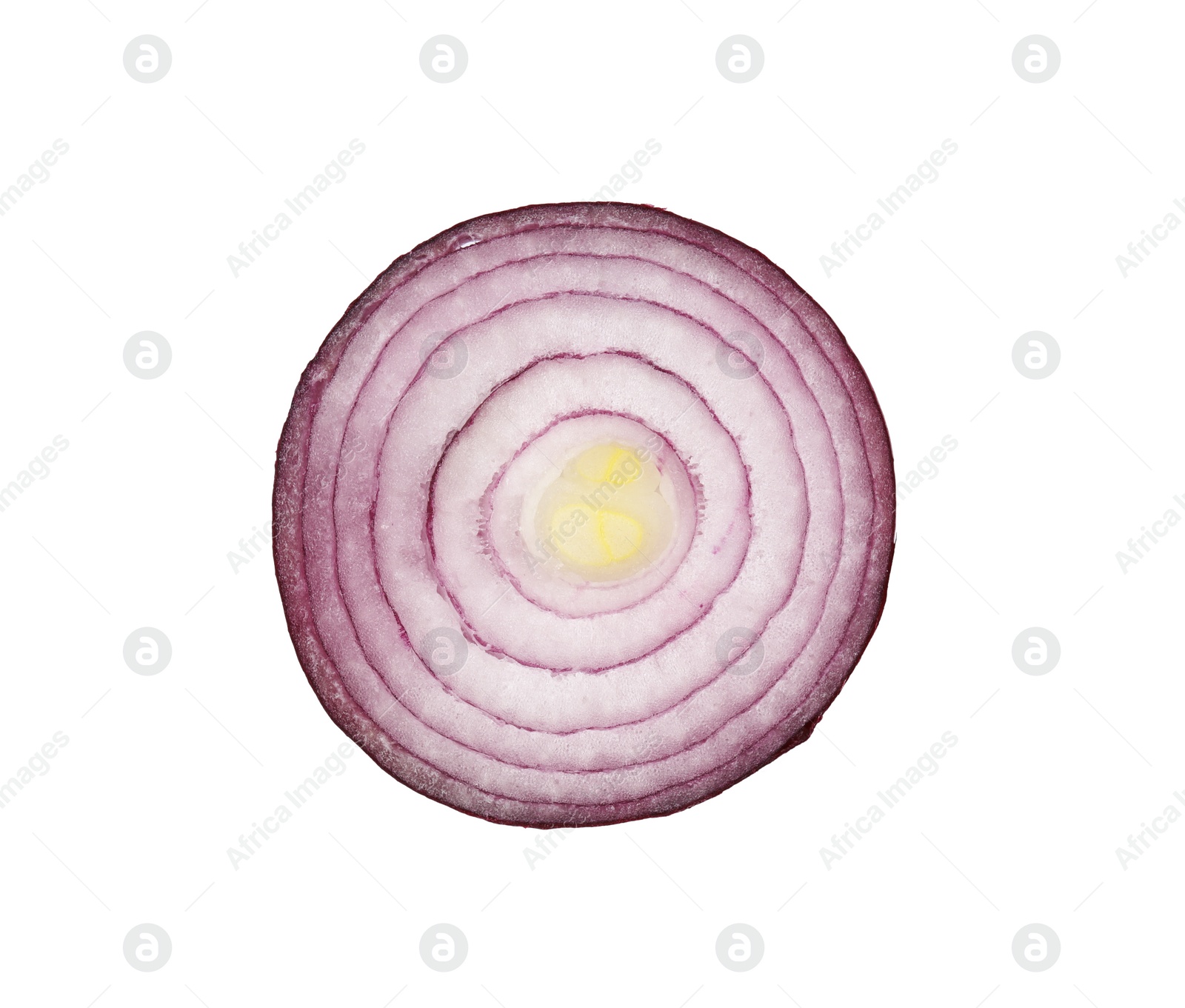 Photo of Fresh slice of red onion on white background, top view