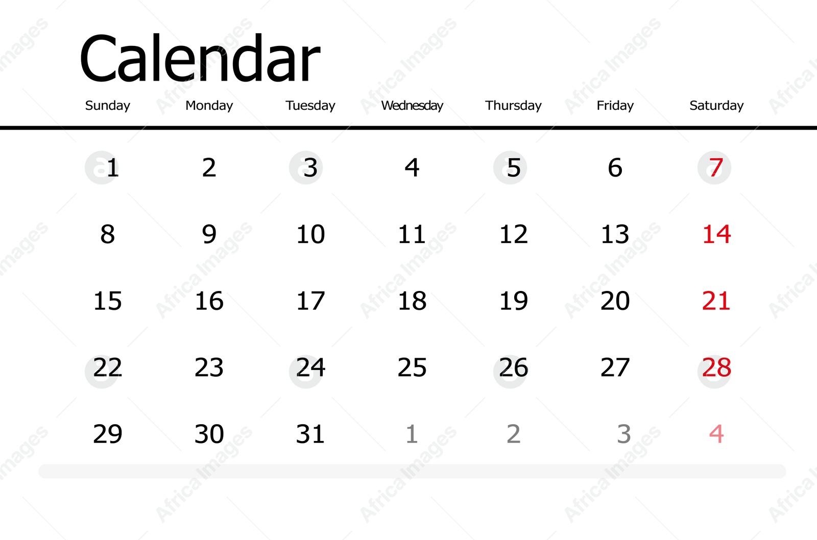 Illustration of Minimalist monthly calendar design on white background