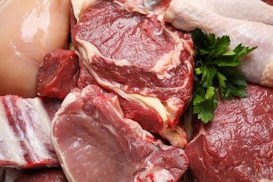 Image of Closeup view of fresh cut raw meat