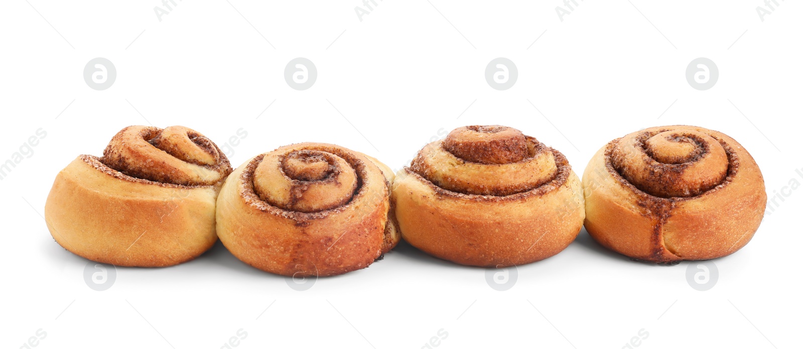 Photo of Tasty fresh cinnamon rolls isolated on white