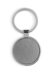 Photo of Metal keychain isolated on white, top view