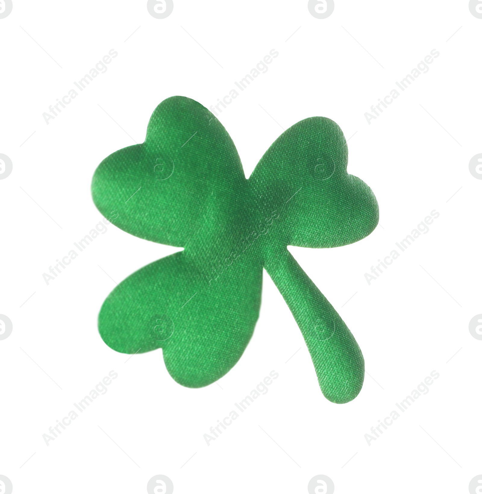 Photo of Decorative green clover leaf isolated on white. Saint Patrick's Day symbol