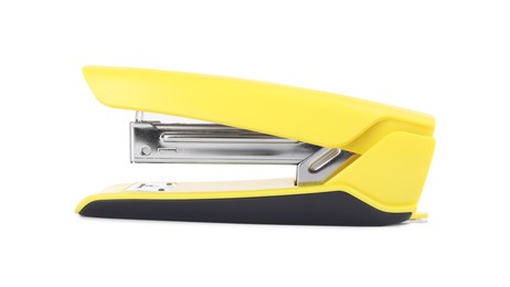 One new yellow stapler isolated on white