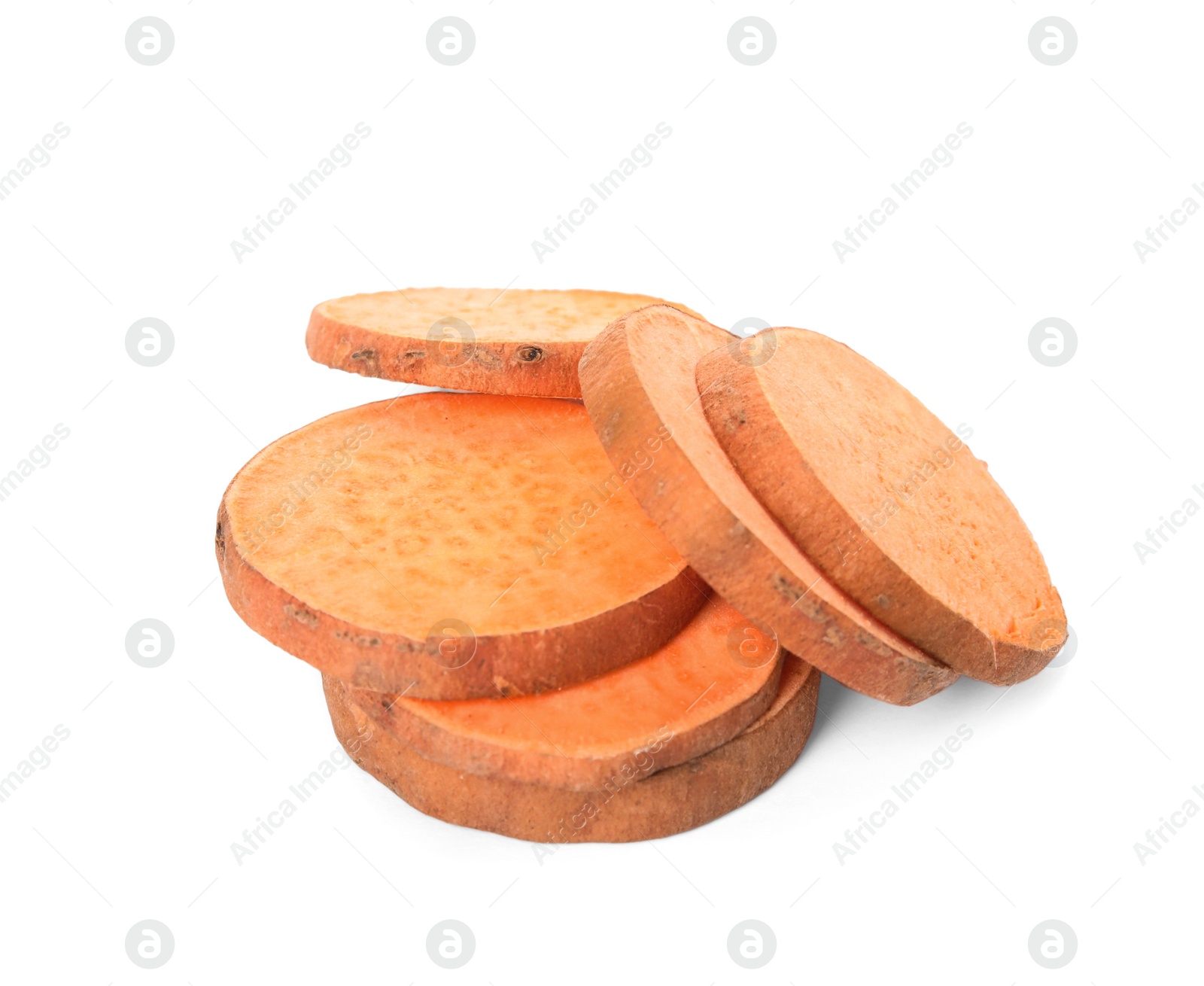 Photo of Cut fresh sweet potato isolated on white