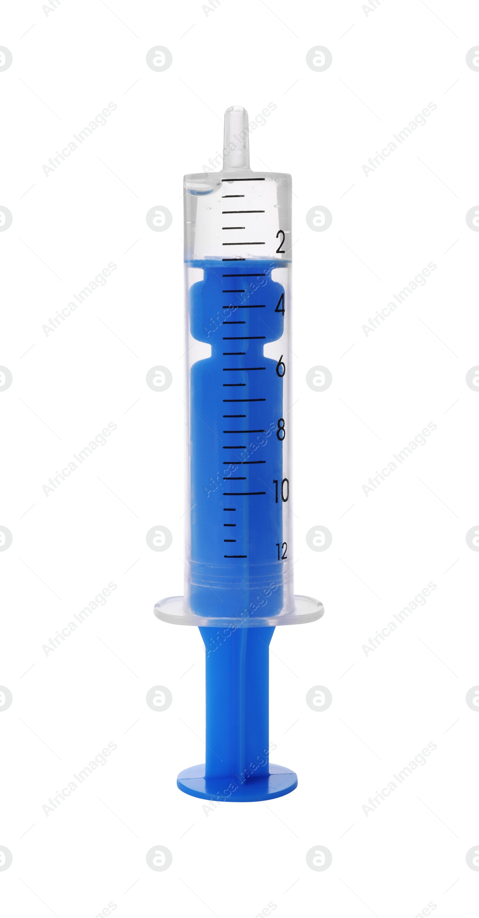 Photo of Disposable syringe with medicine isolated on white