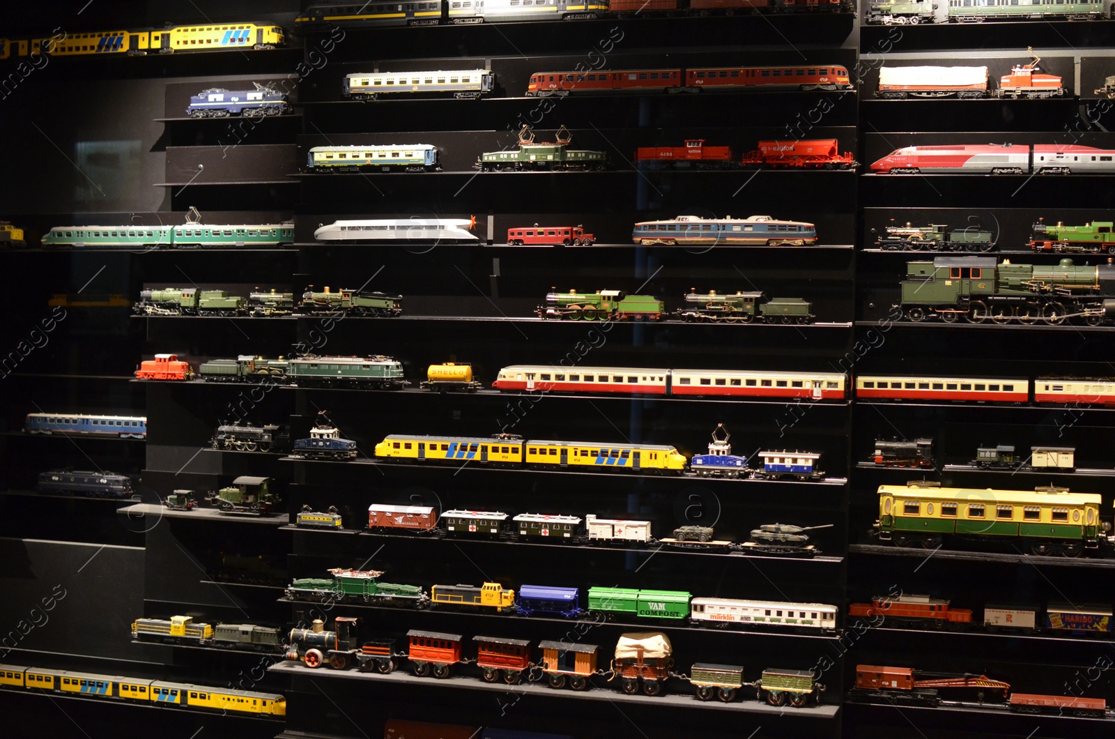 Photo of Utrecht, Netherlands - July 23, 2022: Models of different old trains on display in Spoorwegmuseum