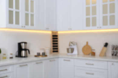 Blurred view of modern stylish kitchen interior