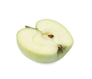 Photo of Half of ripe green apple on white background